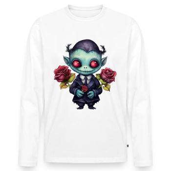 Drôle de vampire avec des roses - T-shirt manches longues Premium bio Homme - blanc - Devant - Nico (187cm)