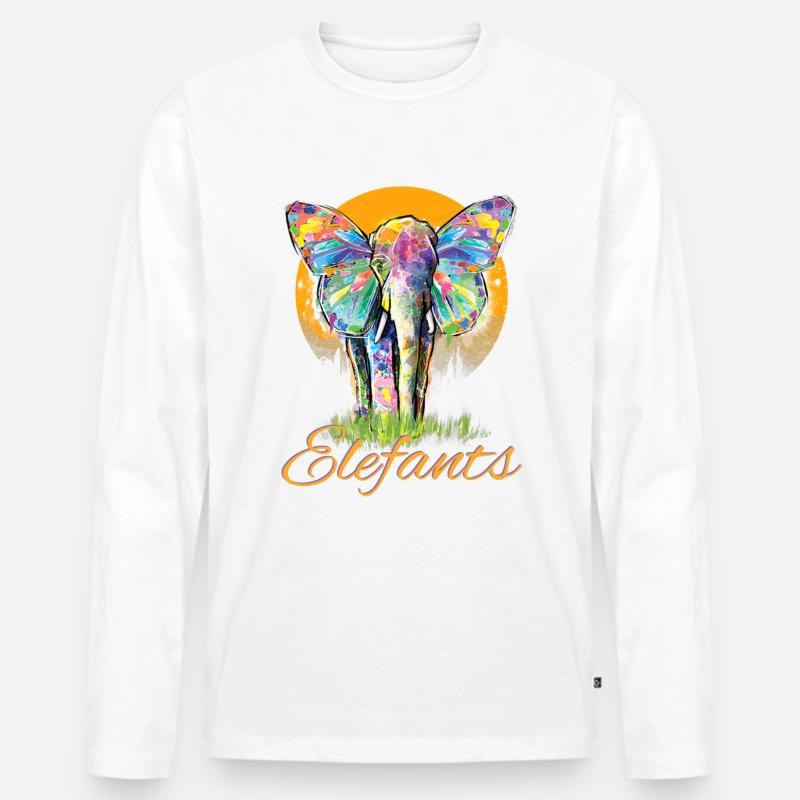 Elefant - Safari Tshirt - Männer Premium Bio Langarmshirt - Weiß