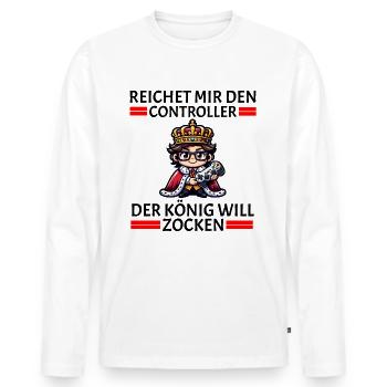 The King Wants to Play - Funny Gamer Design - Men's Premium Organic Long Sleeve Shirt - white - Front - Nico (187cm)