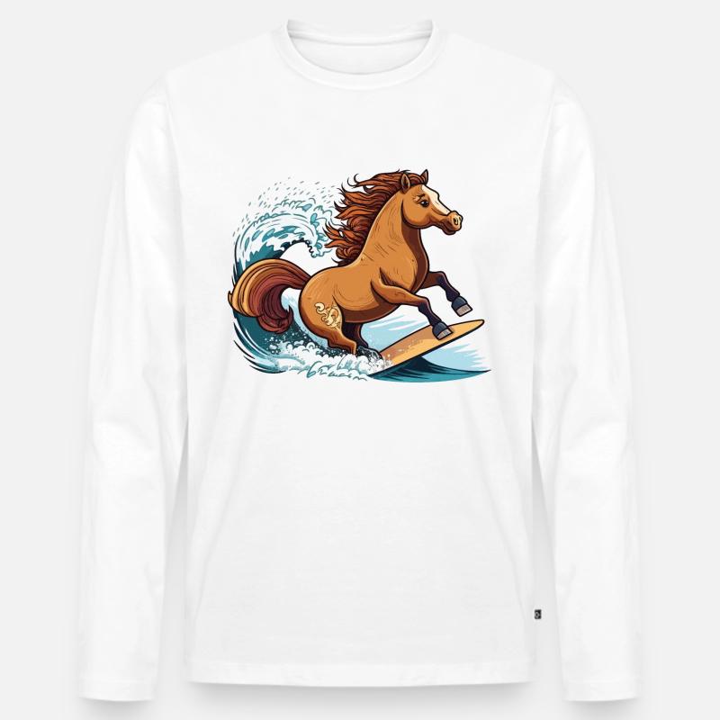 Surfendes Pferd - Männer Premium Bio Langarmshirt - Weiß
