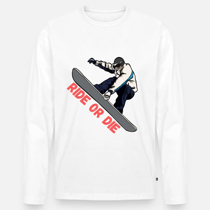 Snowboard Ride or Die - Männer Premium Bio Langarmshirt - Weiß