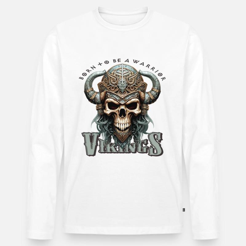 Ein Totenkopf mit Wikingerhelm - Männer Premium Bio Langarmshirt - Weiß