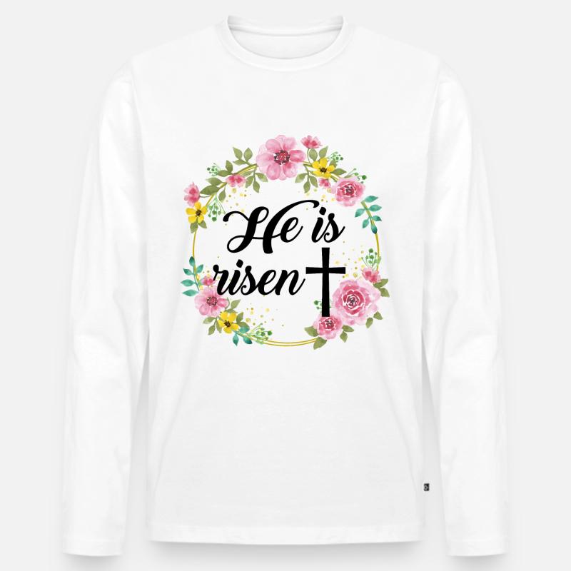 He Is Risen Jesus - Männer Premium Bio Langarmshirt - Weiß