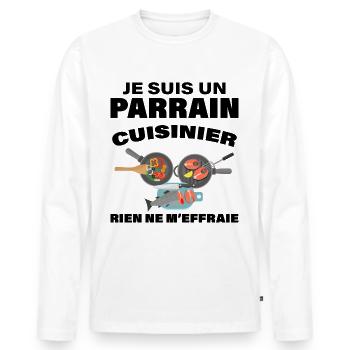 Parrain à La Cuisine C'est Le Meilleur - T-shirt manches longues Premium bio Homme - blanc - Devant - Nico (187cm)