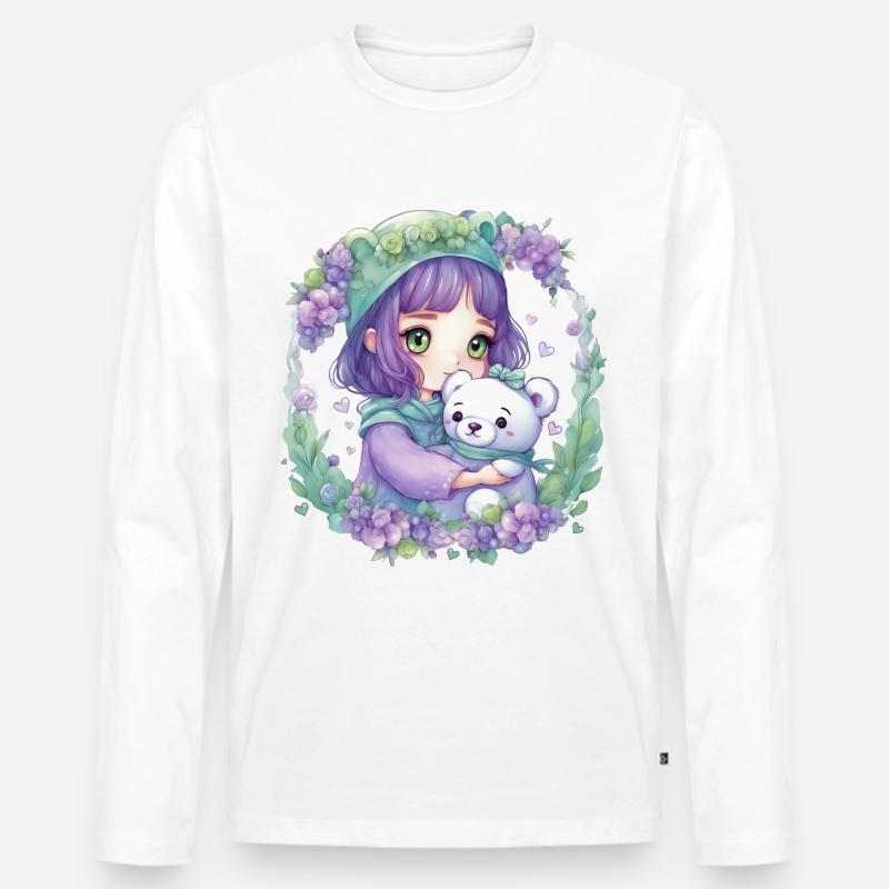 Fee mit Teddybär - Männer Premium Bio Langarmshirt - Weiß