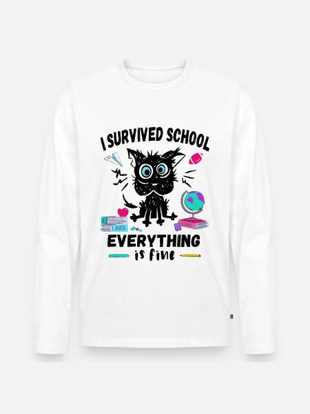 Sidste skoledag overlevede jeg skolen - Premium økologisk langærmet T-shirt til mænd - hvid