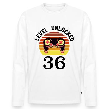 Niveau 36 débloqué 36 Anniversaire 36 ans - T-shirt manches longues Premium bio Homme - blanc - Devant - Nico (187cm)
