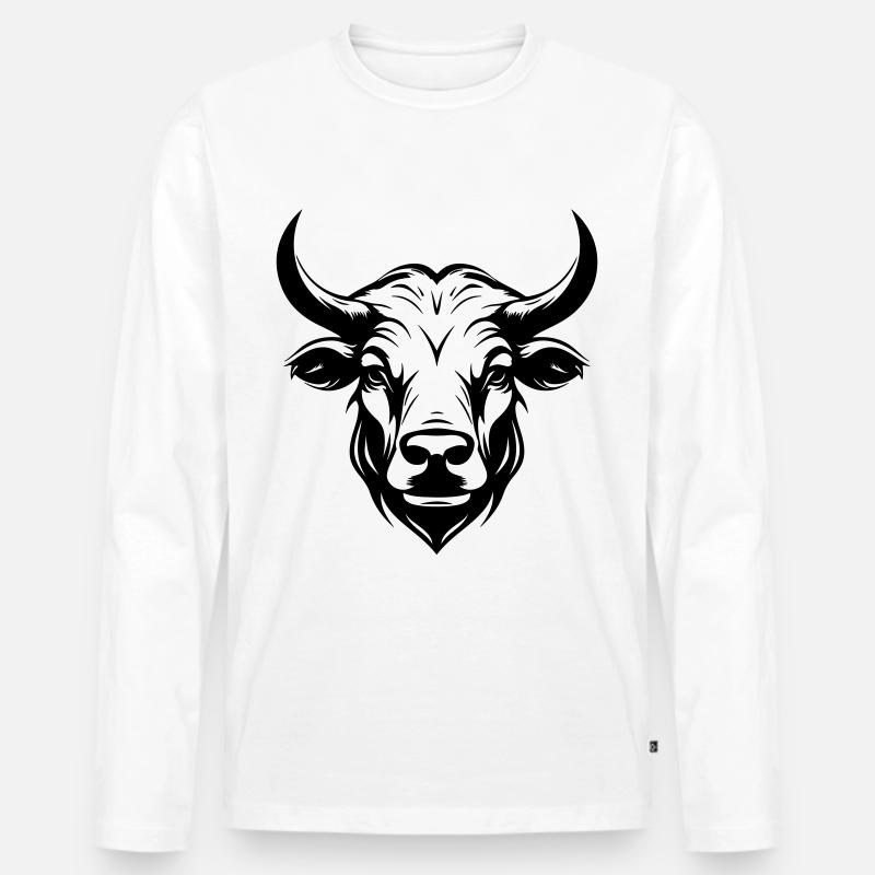 Bulle Hörner Kopf Silhouette - Männer Premium Bio Langarmshirt - Weiß