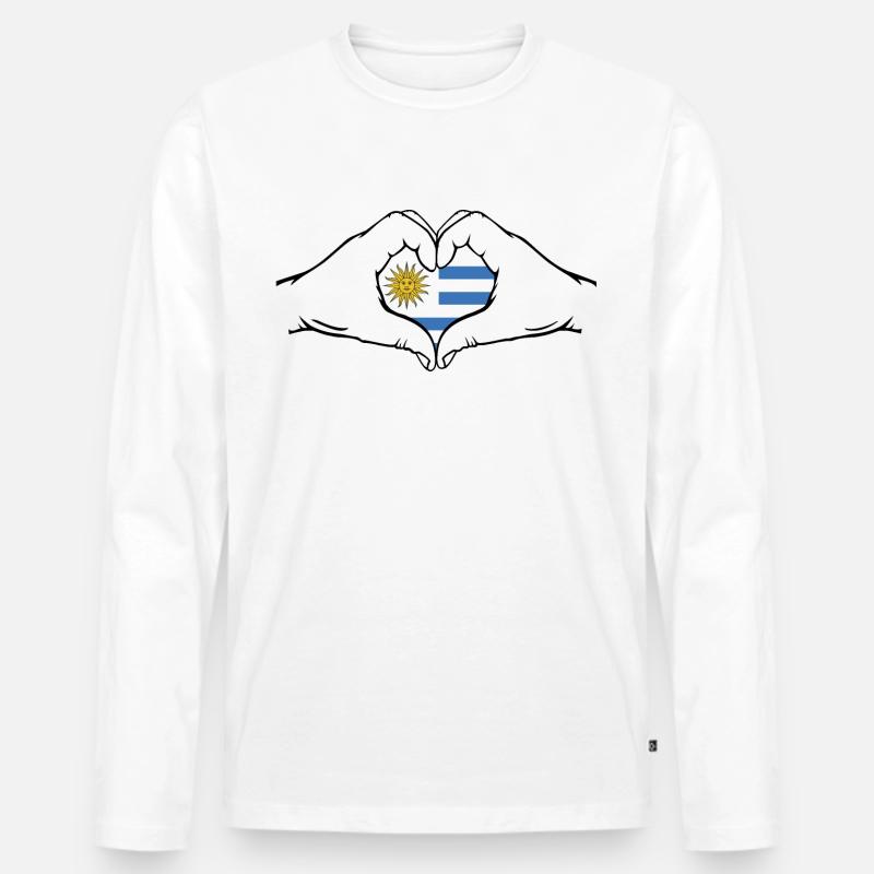 Uruguay Herzform mit Hände - Männer Premium Bio Langarmshirt - Weiß
