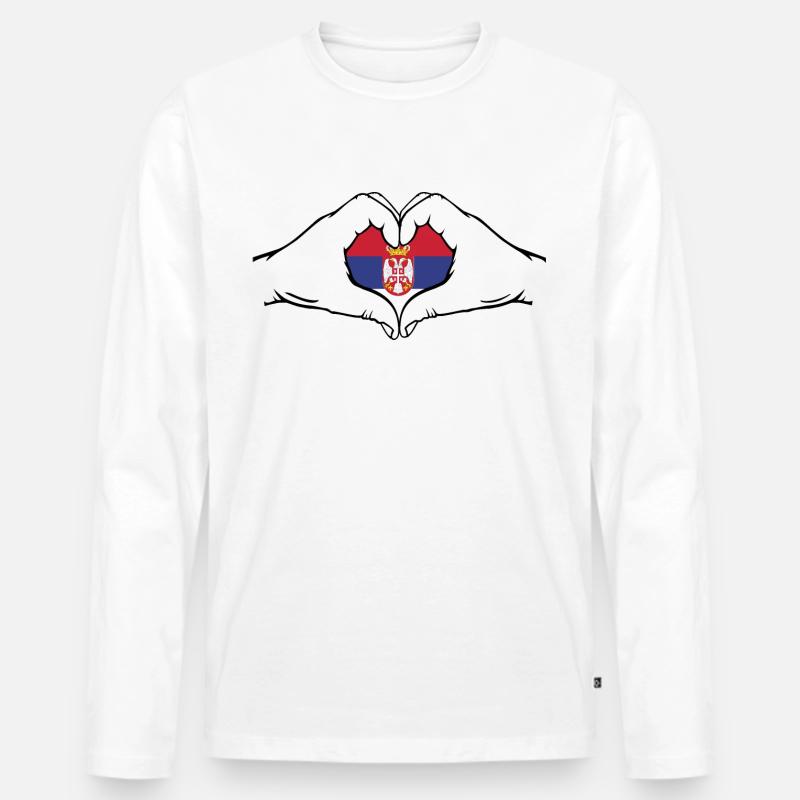 Serbien Flagge Herzform - Männer Premium Bio Langarmshirt - Weiß
