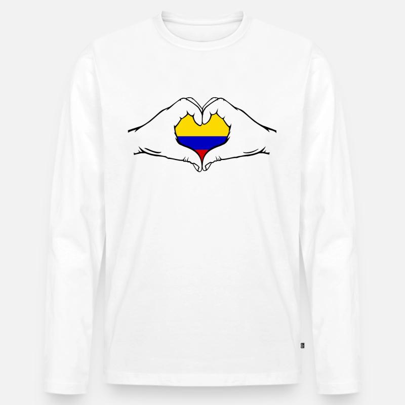 Kolumbien Flagge Herzform - Männer Premium Bio Langarmshirt - Weiß
