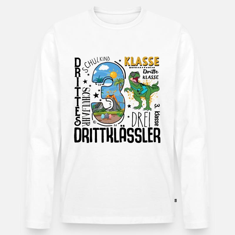 3. Klasse Dino T-Rex - Männer Premium Bio Langarmshirt - Weiß