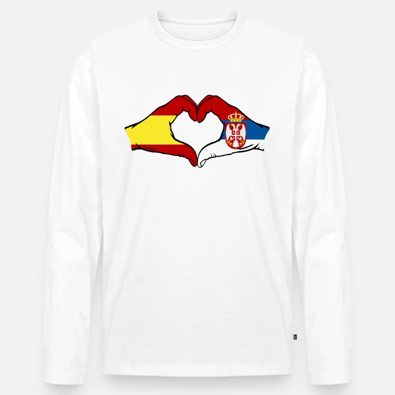 Spanien Serbien Flagge Herzform - Männer Premium Bio Langarmshirt - Weiß