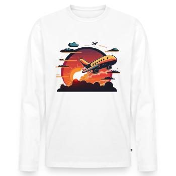Up, Up, and Chuckles: A Funny Cartoon Airplane Tak - Men's Premium Organic Long Sleeve Shirt - white - Front - Nico (187cm)
