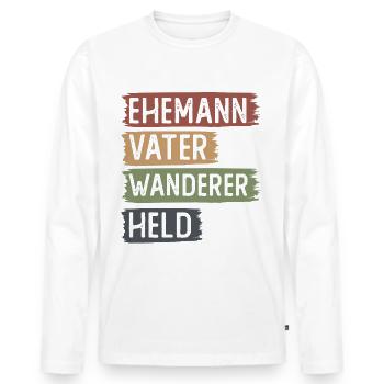 Ehemann, Vater, Wanderer, gehalten - - Männer Premium Bio Langarmshirt - Weiß - Vorne - Nico (187cm)