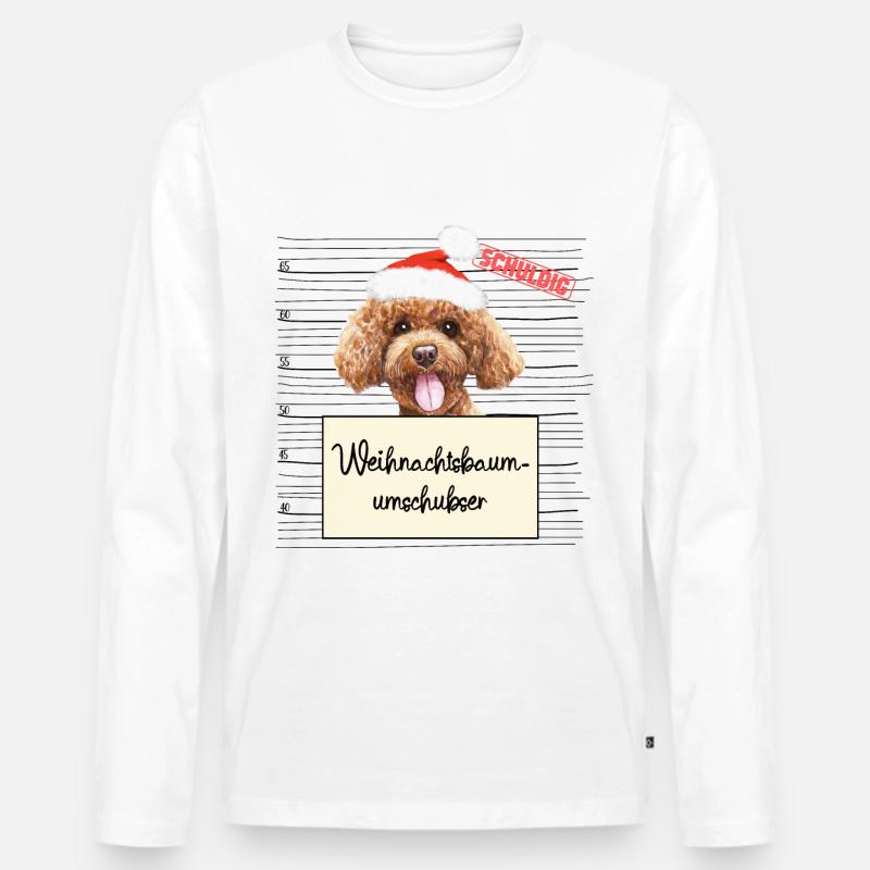 Weihnachtsbaum Umschubser Pudel - Männer Premium Bio Langarmshirt - Weiß