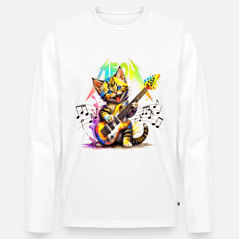Meow-Kätzchen aus Metall – Regenbogen - Männer Premium Bio Langarmshirt - Weiß