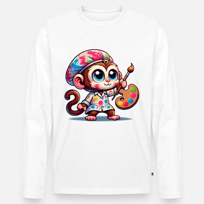 Cute Monkey Artist - Männer Premium Bio Langarmshirt - Weiß