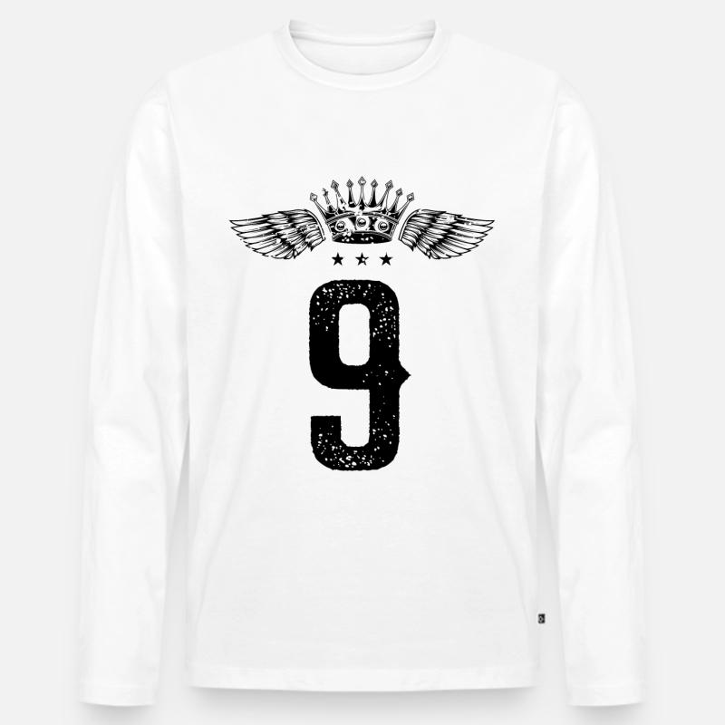 9 Zahl Krone - Männer Premium Bio Langarmshirt - Weiß