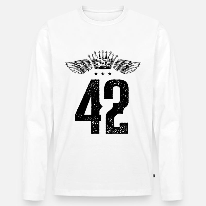 42 Zahl Krone - Männer Premium Bio Langarmshirt - Weiß