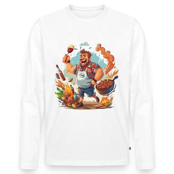 Maître du grill heureux - T-shirt manches longues Premium bio Homme - blanc - Devant - Nico (187cm)