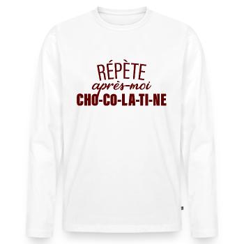 Répète Après Moi Chocolatine - T-shirt manches longues Premium bio Homme - blanc - Devant - Nico (187cm)
