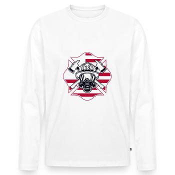 Un pompier prend sa retraite, un pompier retraité - T-shirt manches longues Premium bio Homme - blanc - Devant - Nico (187cm)