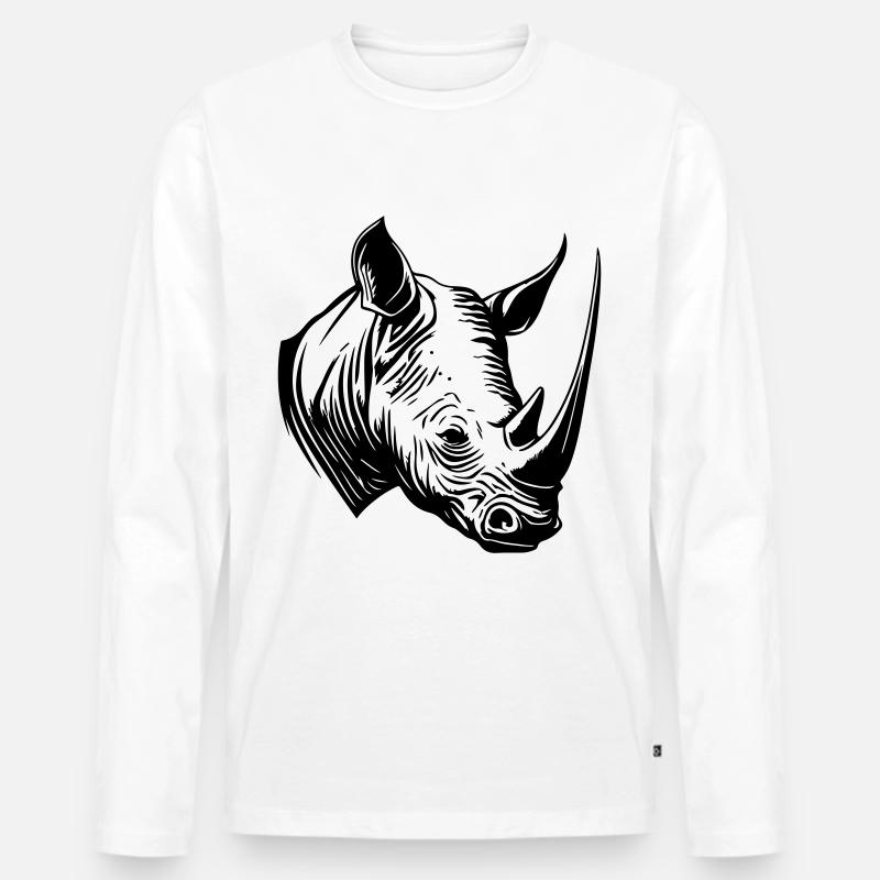 Nashorn Tier Silhouette - Männer Premium Bio Langarmshirt - Weiß