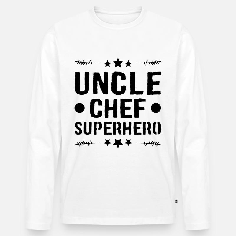 Onkel Chef Superheld - Männer Premium Bio Langarmshirt - Weiß