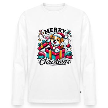 Dog Merry Christmas High Five 5 - Men's Premium Organic Long Sleeve Shirt - white - Front - Nico (187cm)