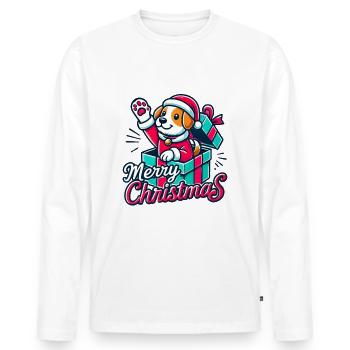 Dog Merry Christmas High Five 3 - Men's Premium Organic Long Sleeve Shirt - white - Front - Nico (187cm)
