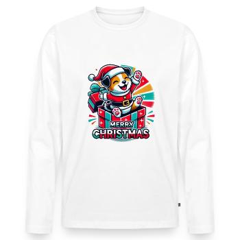 Hund Merry Christmas High Five 1 - Männer Premium Bio Langarmshirt - Weiß - Vorne - Nico (187cm)