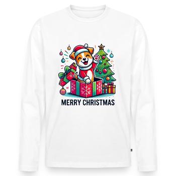 Dog Merry Christmas High Five 9 - Men's Premium Organic Long Sleeve Shirt - white - Front - Nico (187cm)