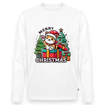Cat Merry Christmas High Five 1 - Men's Premium Organic Long Sleeve Shirt - white - Front - Nico (187cm)