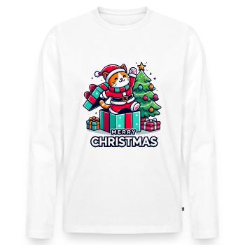 Cat Merry Christmas High Five 2 - Men's Premium Organic Long Sleeve Shirt - white - Front - Nico (187cm)