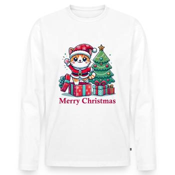 Chat Joyeux Noël High Five 4 1 - T-shirt manches longues Premium bio Homme - blanc - Devant - Nico (187cm)