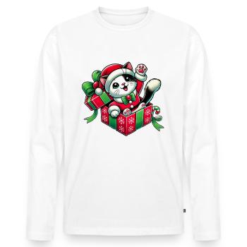 Chat Miaou Noël 1 1 - T-shirt manches longues Premium bio Homme - blanc - Devant - Nico (187cm)