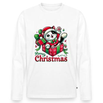 Chat Miaou Noël 1 2 - T-shirt manches longues Premium bio Homme - blanc - Devant - Nico (187cm)