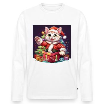 Katze Merry Christmas High Five 5 2 - Männer Premium Bio Langarmshirt - Weiß - Vorne - Nico (187cm)