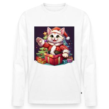 Katze Merry Christmas High Five 5 1 - Männer Premium Bio Langarmshirt - Weiß - Vorne - Nico (187cm)