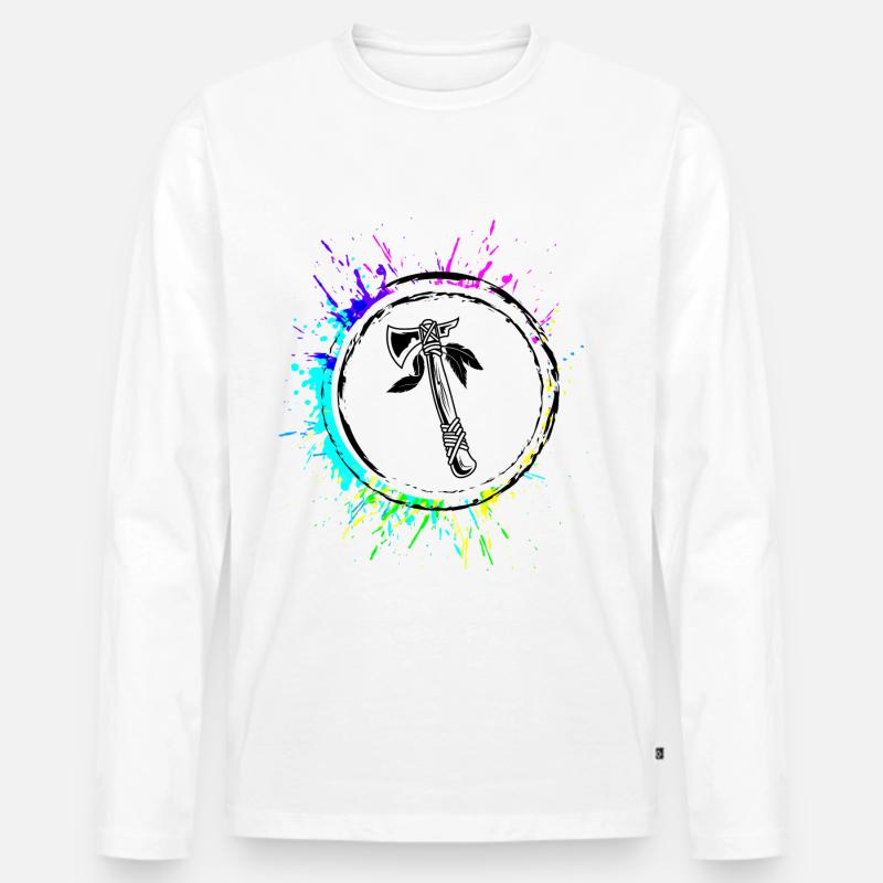 Axt Indianer feder Bunt - Männer Premium Bio Langarmshirt - Weiß