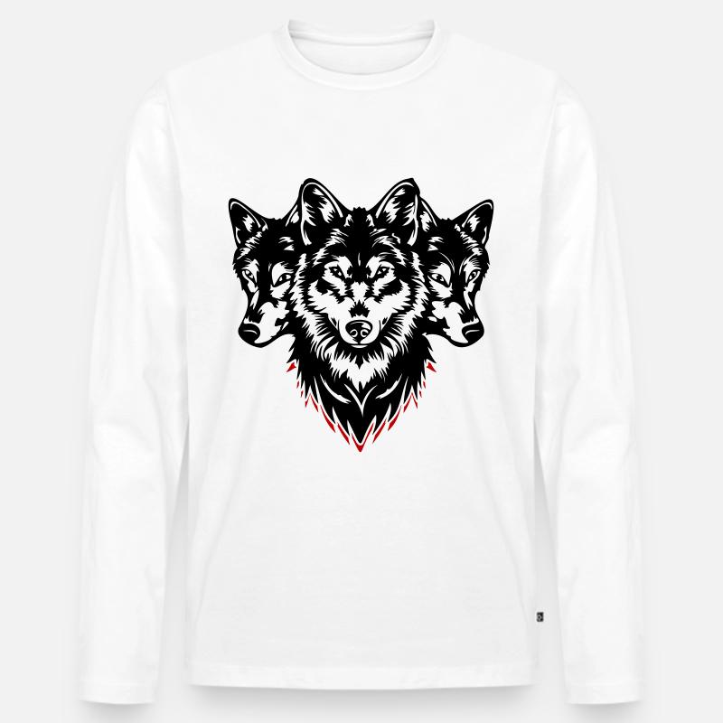 Wolf Kopf Rudel - Männer Premium Bio Langarmshirt - Weiß