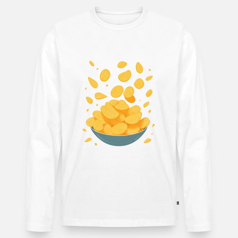 Chips / Kartoffelchips - Männer Premium Bio Langarmshirt - Weiß