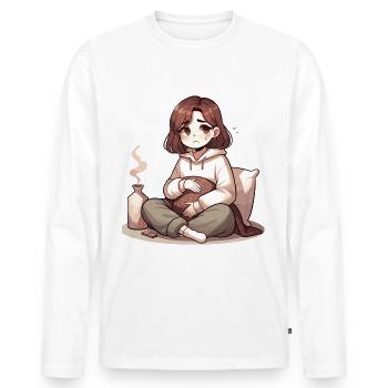 Soirée douillette avec cacao et couverture - T-shirt manches longues Premium bio Homme - blanc - Devant - Nico (187cm)