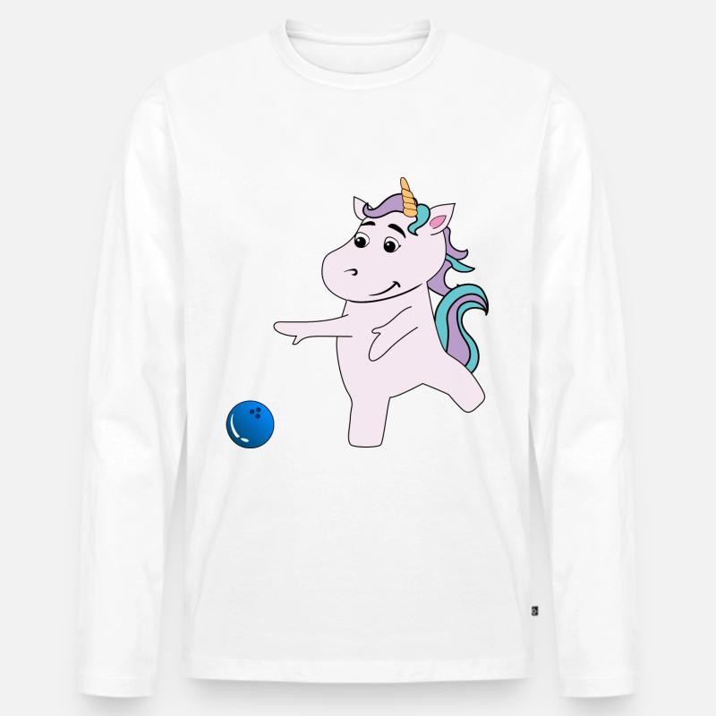 Einhorn spielt Bowling - Männer Premium Bio Langarmshirt - Weiß