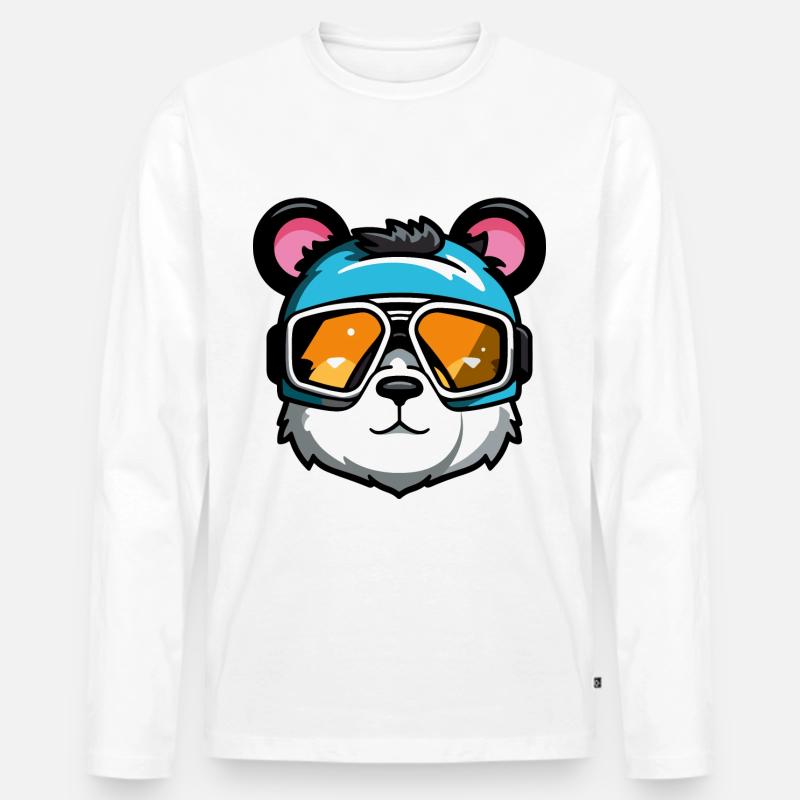 Ski Bär Snowboarder Comic - Männer Premium Bio Langarmshirt - Weiß