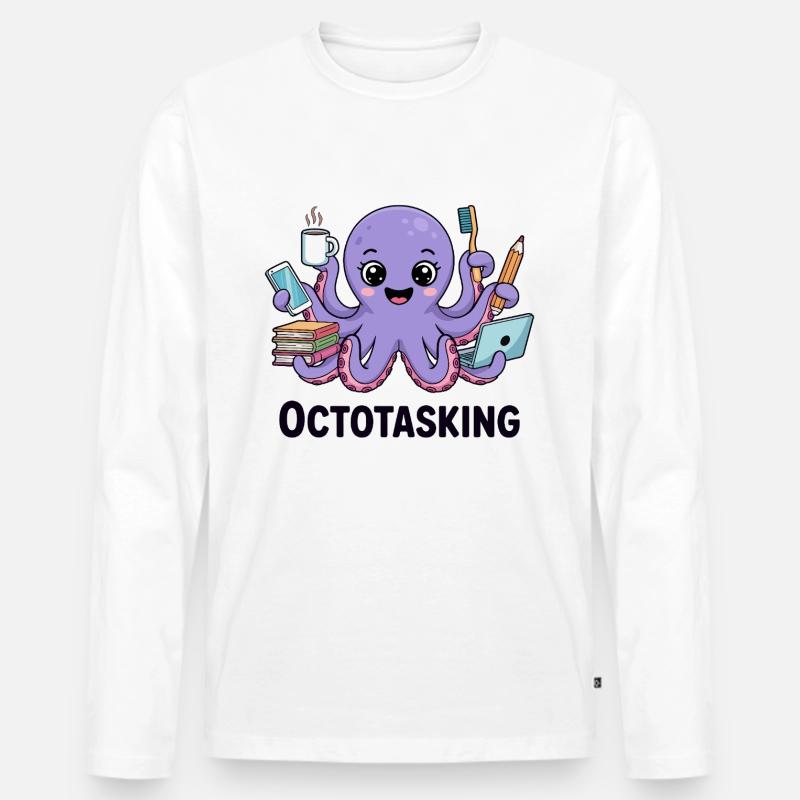 Octotasking Krake im Multitasking Modus - Männer Premium Bio Langarmshirt - Weiß