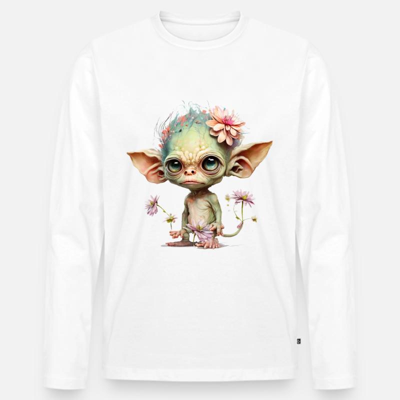 Niedlicher Alien - Männer Premium Bio Langarmshirt - Weiß