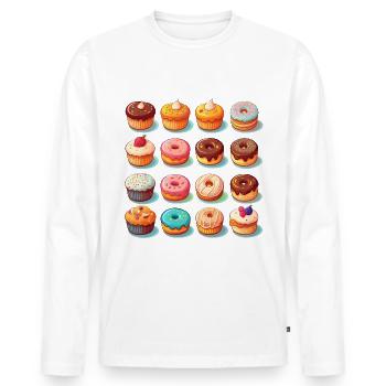 Donuts, muffins and delicious pastries - Men's Premium Organic Long Sleeve Shirt - white - Front - Nico (187cm)