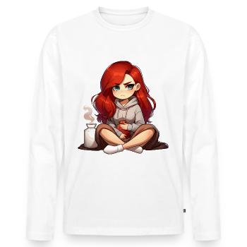 Grumpy anime character with hot water bottle - Men's Premium Organic Long Sleeve Shirt - white - Front - Nico (187cm)